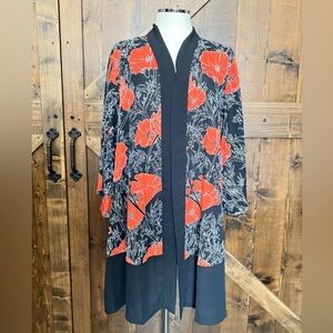 NWT LULAROE‎ Aurora Kimono Swim Coverup Black White Poppies Bell Sleeves Size L